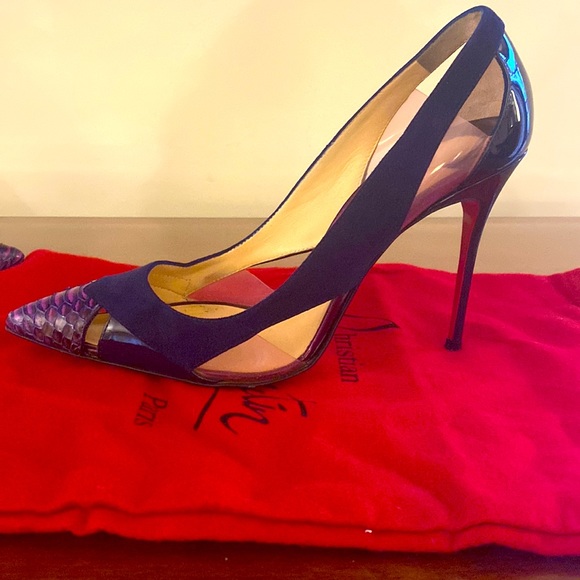 Christian Louboutin Eclipse Blue Purple New Galata 100 Mm Cutout Snakeskin Suede - Picture 2 of 7
